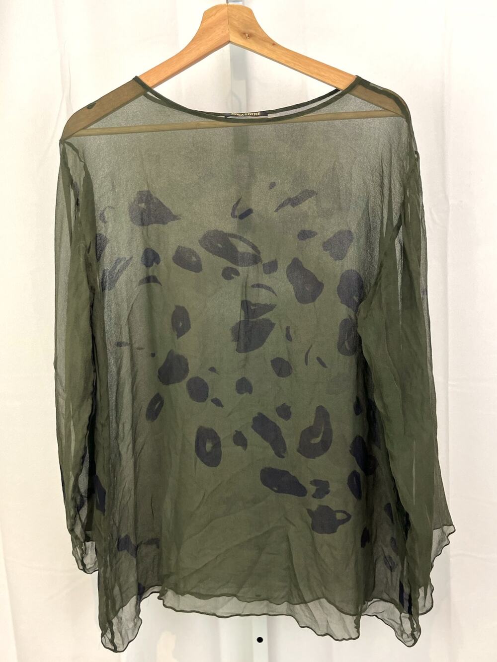 NORA LOTTIE One Size OS Silk Pullover Top Long Sleeve Sheer Green
